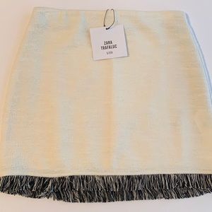 Zara Tweed Cream Skirt with fringe